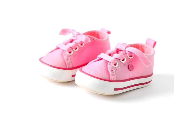 Stylish Pink Baby Sneakers on White Background